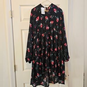 Pink/Red Floral Long Sleeved Babydoll Dress -Brand New!